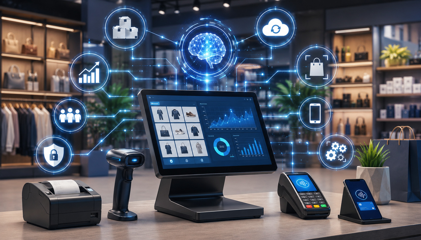 AI-powered POS system in a modern retail store