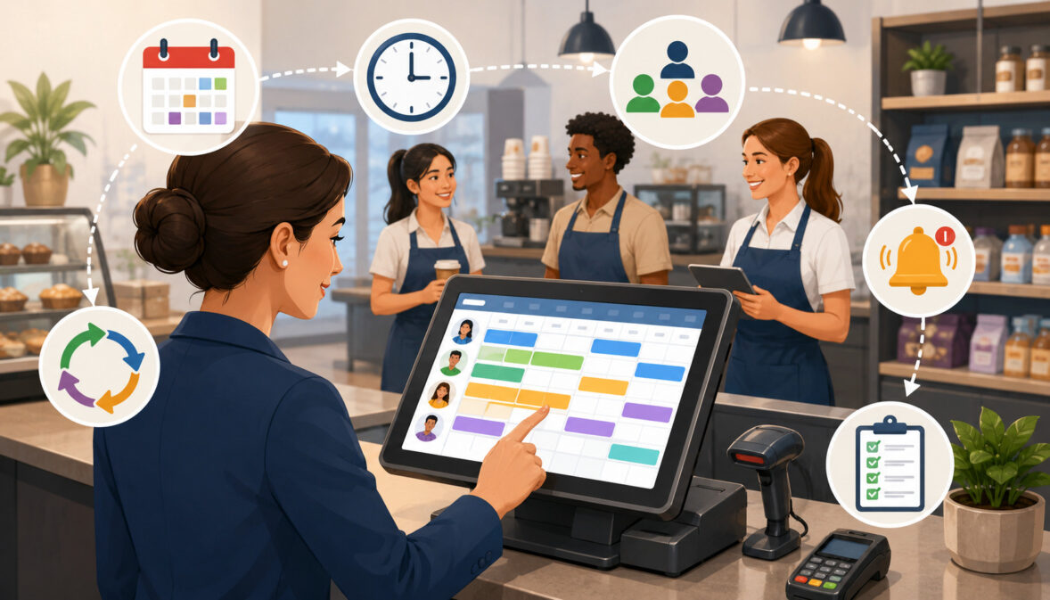 POS employee scheduling workflow illustration