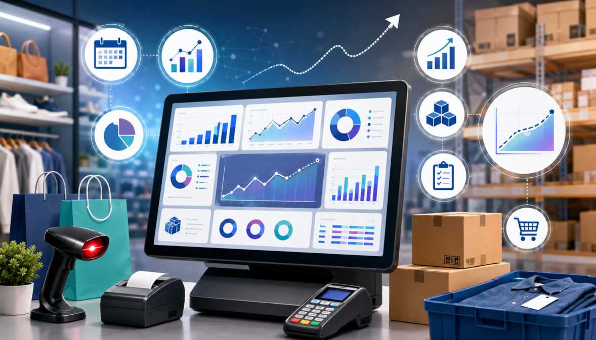 POS reporting dashboard with demand forecasting charts and inventory analytics