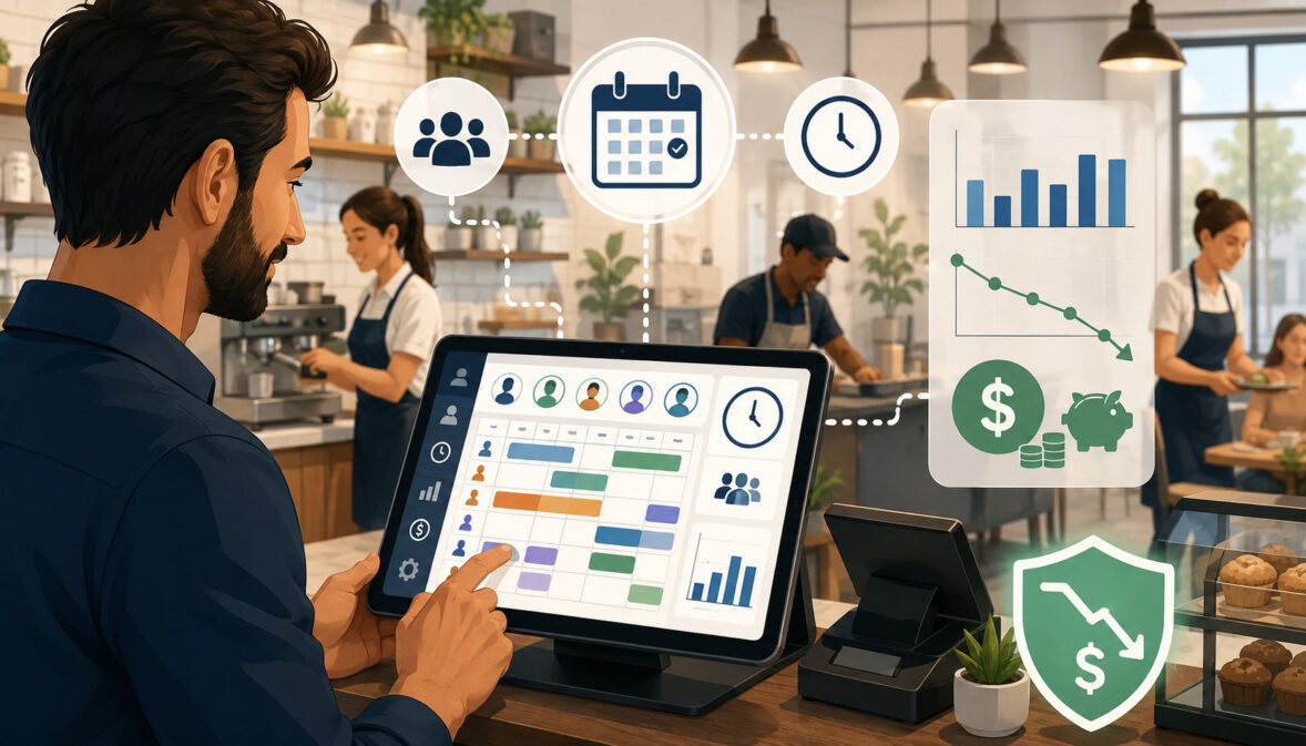 POS scheduling dashboard helping reduce labor costs in a café environment