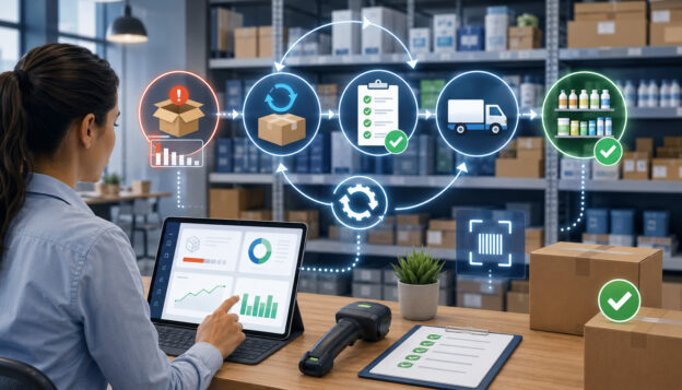 Inventory reorder automation workflow in warehouse stockroom
