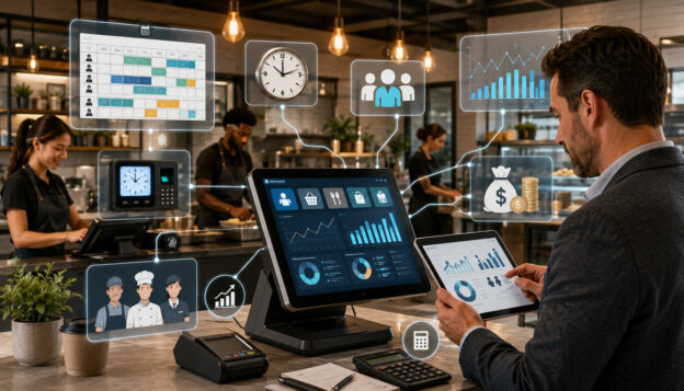 POS system dashboard for managing labor costs and employee scheduling
